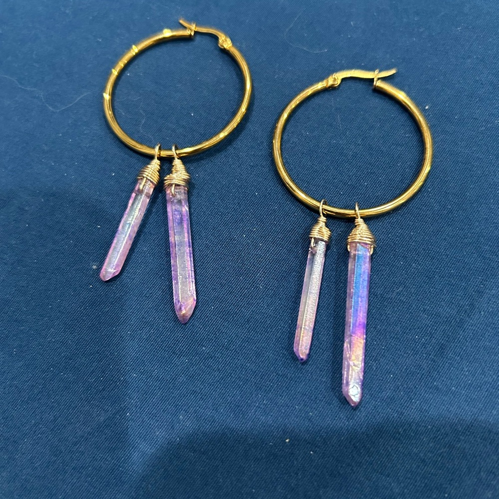 Elegant Gold and Pink Crystal Hoop Earrings